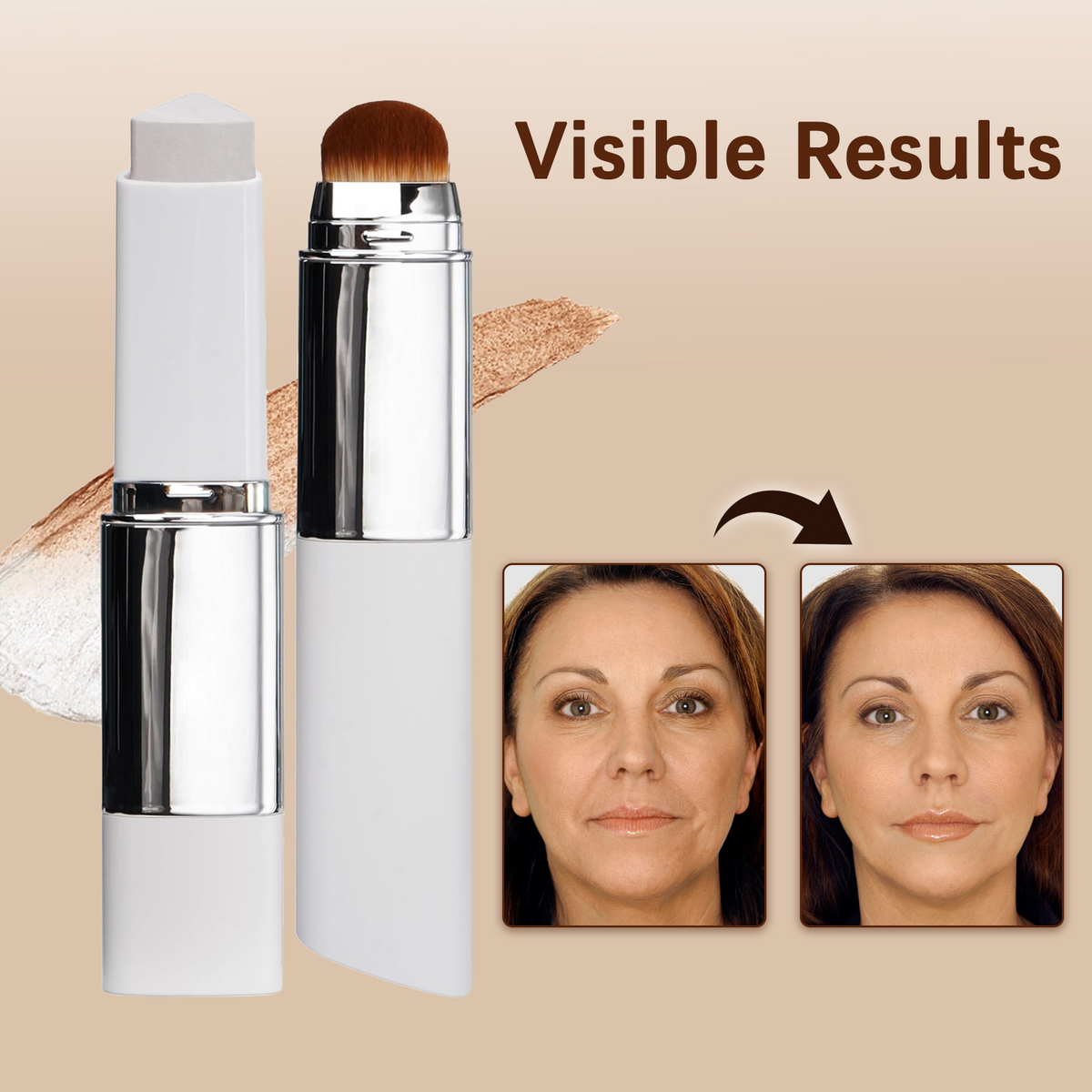 Color-Matching Cream Foundation Stick with Built-In Brush